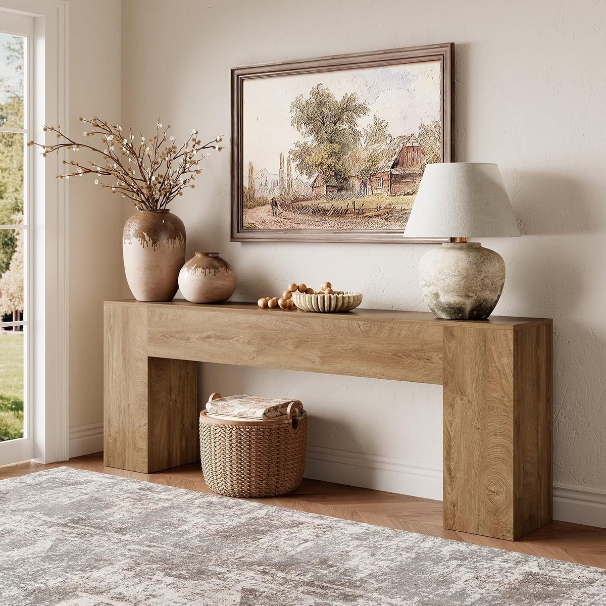 Extra Long Console Tables for Entryway 86-Inch, Natural Oak