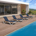 PURPLE LEAF Outdoor Lounge Chair Set of 4 Plastic Chaise Lounge, Navy Blue