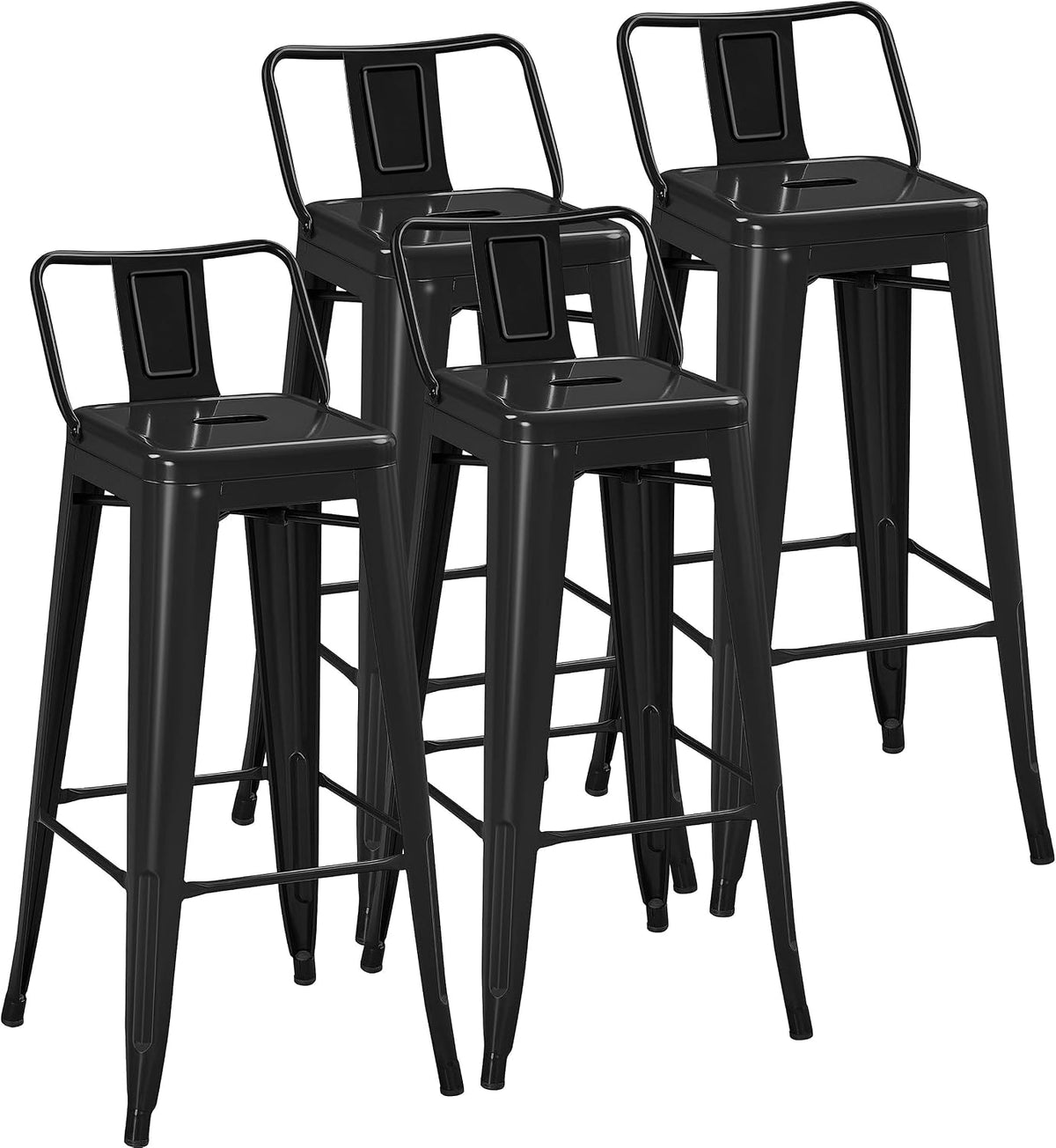 Yaheetech 30 Inch Metal Bar Stools Set of 4 Bar Chairs with Low Back, Black