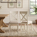 Roundhill Furniture Prato 5-Piece Round Dining Table Set with Cross Back Chairs, Antique White and Distressed Oak
