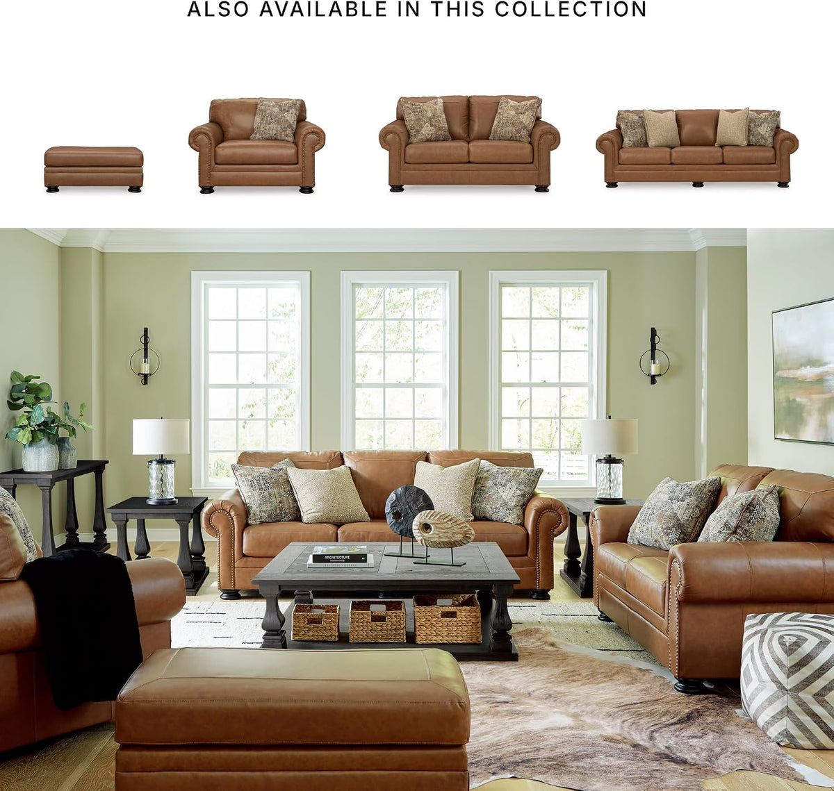 Signature Design by Ashley Carianna Rectangular Leather Ottoman, Caramel
