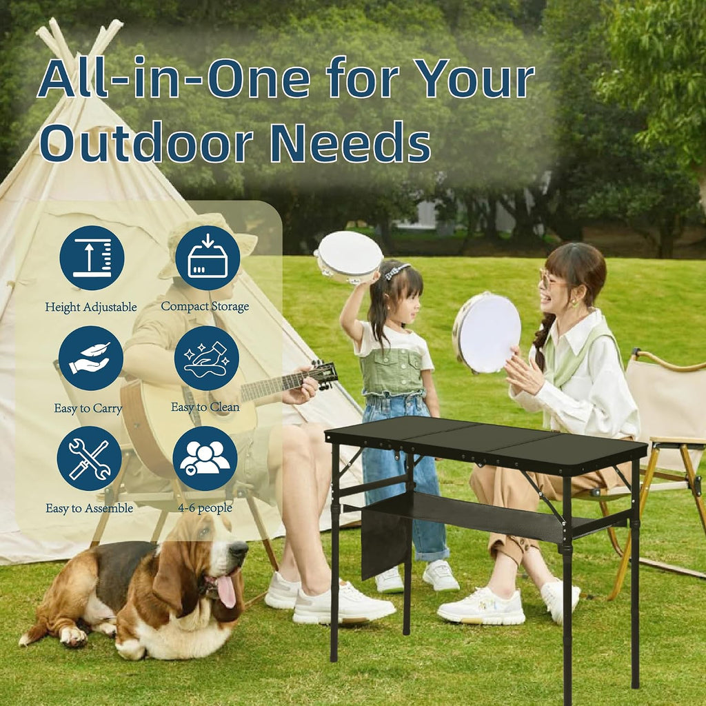 LOFTEY 3 ft Folding Camping Table, Portable Camp Table, Adjustable Height