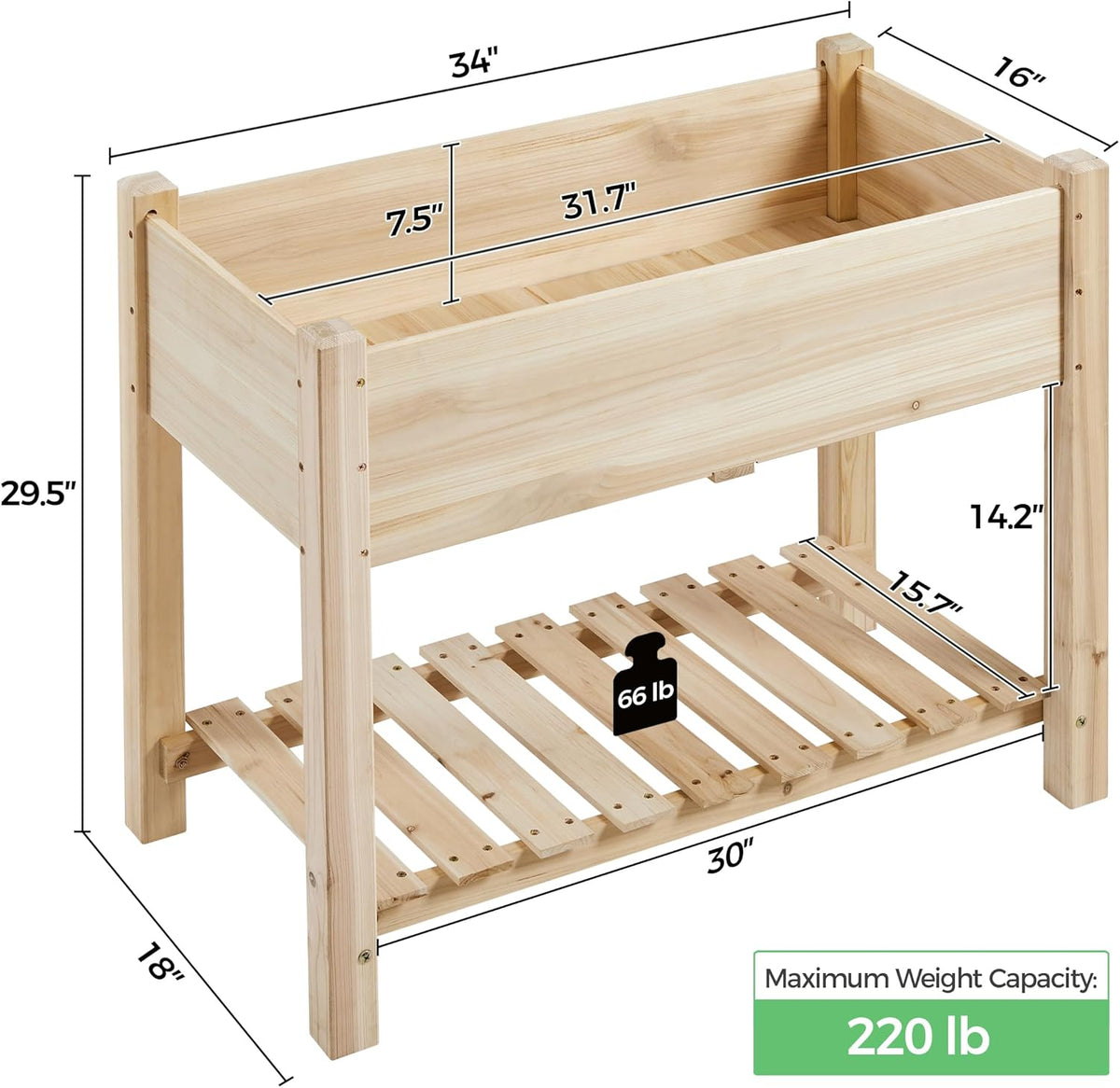 Yaheetech 34" Raised Garden Bed with Legs, Wooden Planter Box, 1Pcs