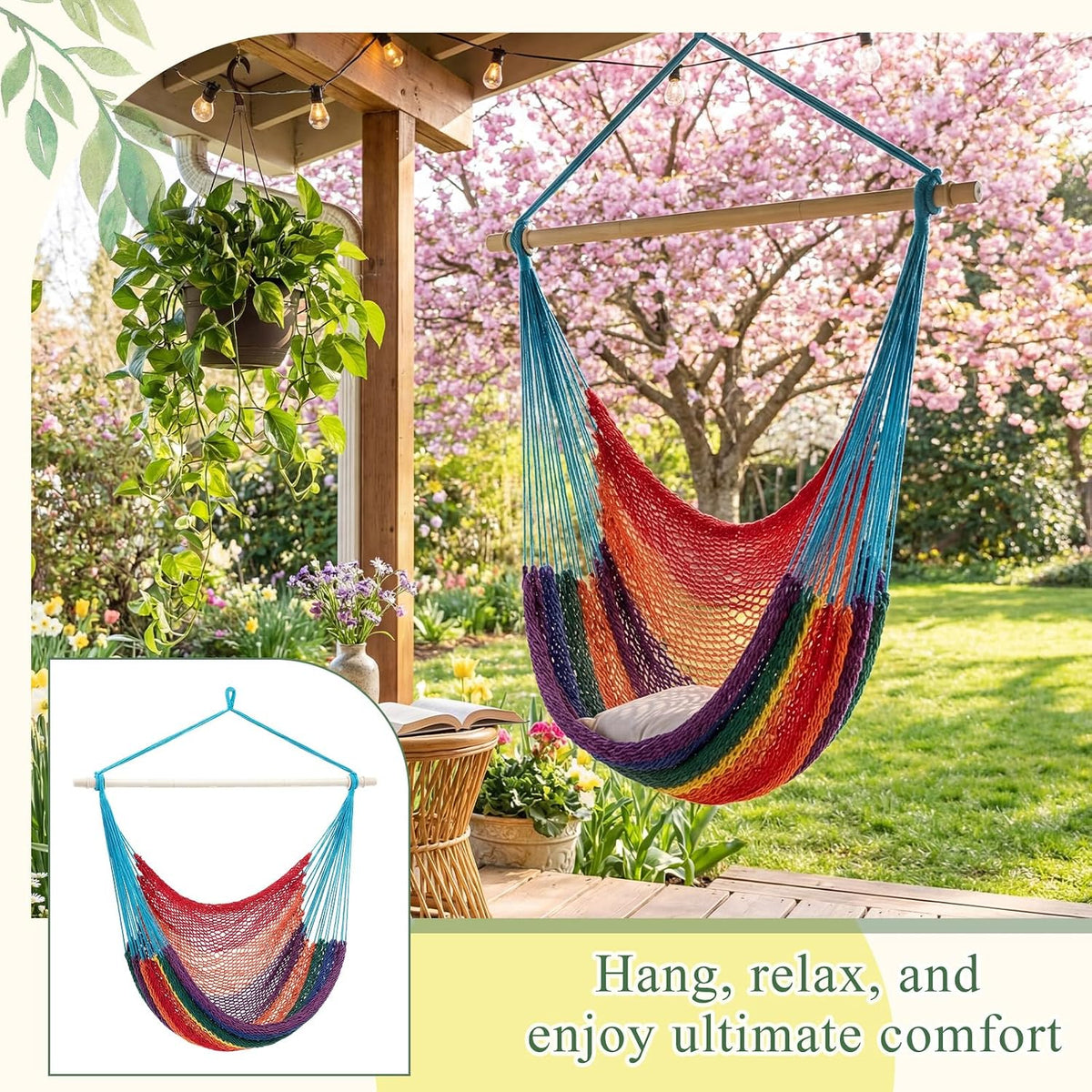 barydat 2 pcs hanging hammock chair boho swing, side view
