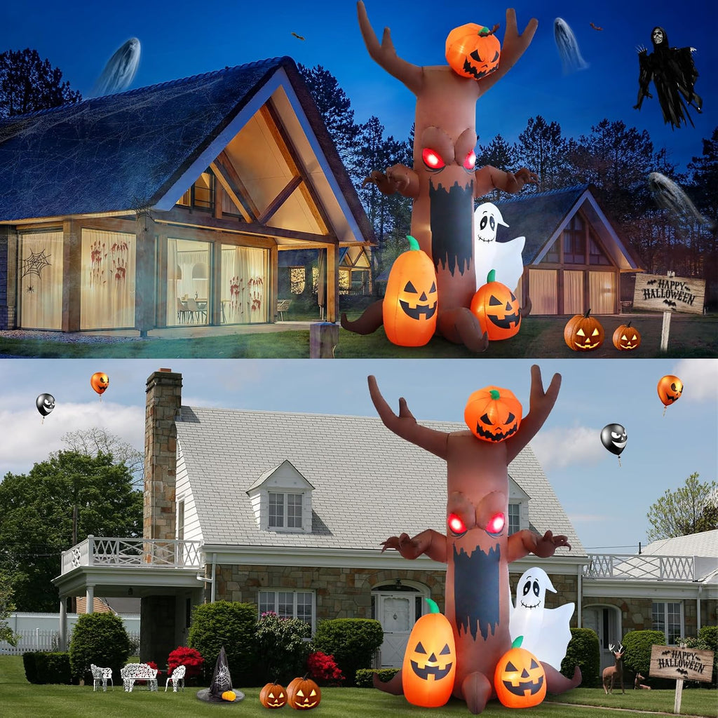 9 FT Ghost Pumpkin Tree Halloween Inflatable Decoration with LED Lights for Outdoor Patio, Garden, Lawn - Holiday Decor