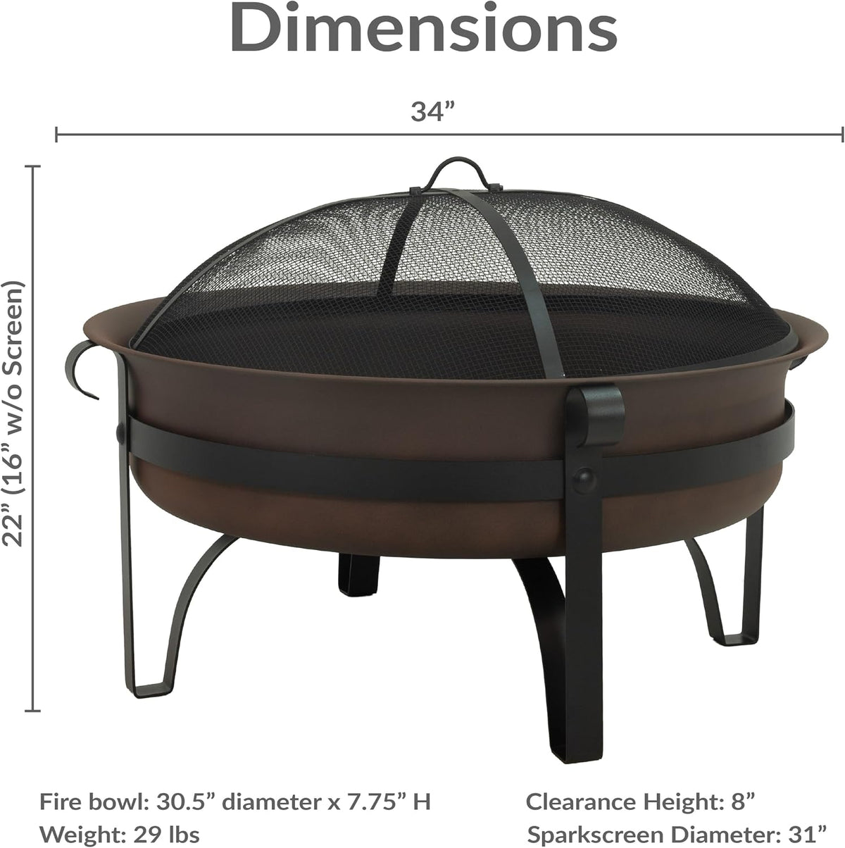 Sunnydaze Round Patio Fire Pit for Outside Wood Burning, Dark Bronze, 34"