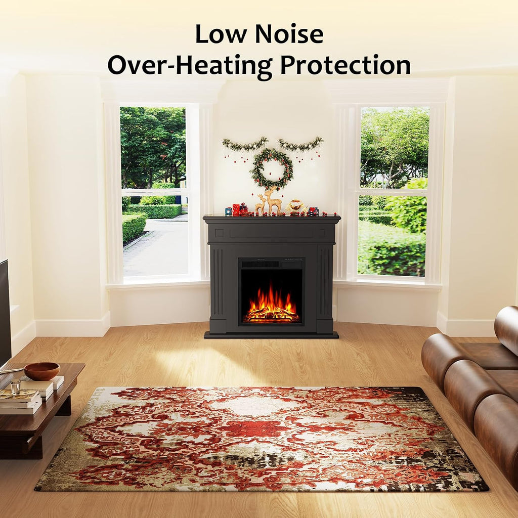 44" Corner Electric Fireplace with Mantel Package Freestanding Fireplace Heater Corner Firebox with Log & Remote Control,750-1500W,Black