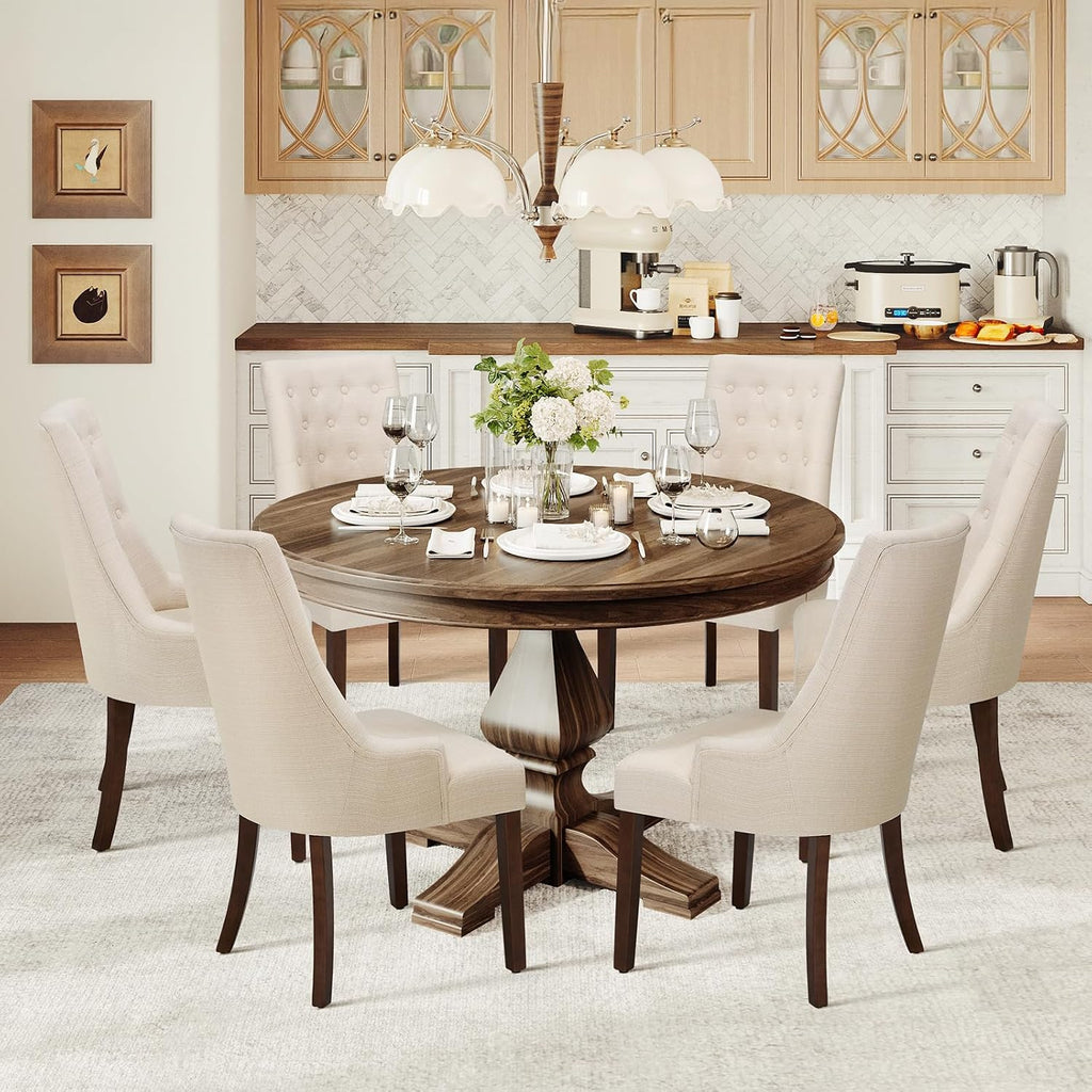 COLAMY Wingback Upholstered Dining Chairs Set of 2, Fabric Side Dining Room Chairs with Tufted Button, Living Room Chairs for Home Kitchen Resturant- Beige