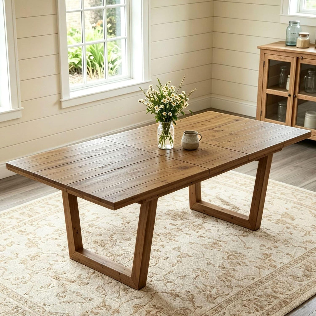 55-70.5" Extendable Dining Table Pine Expandable Dining Room Table for 4 6 8 People Large Rectangle Table Space Saving for Dining Room Living Room Home Office，Walnut