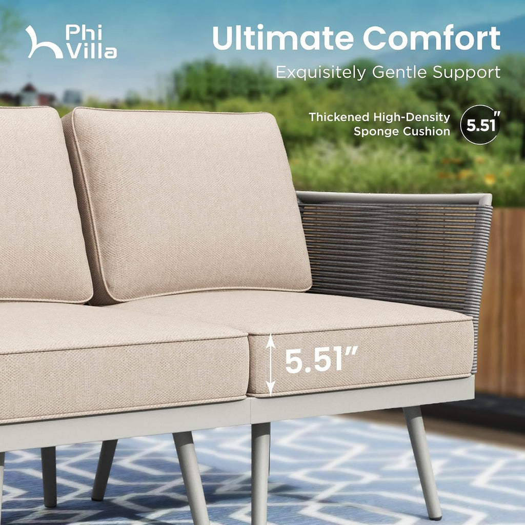 PHI VILLA 8-Piece Rope Patio Sectional Furniture Set with Cushion, Gray