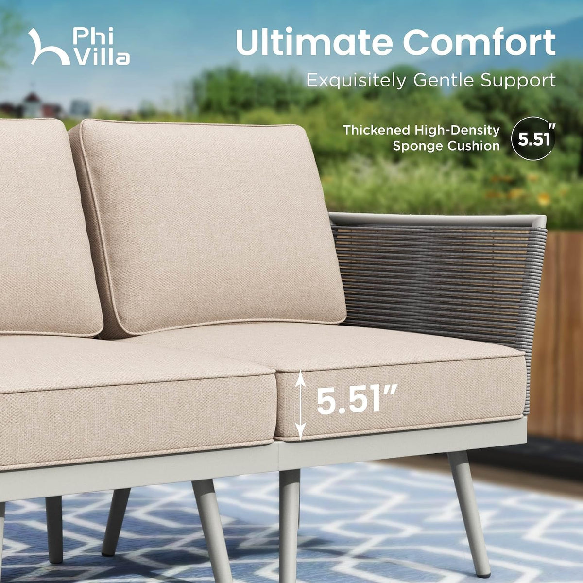 PHI VILLA 8-Piece Rope Patio Sectional Furniture Set with Cushion, Gray