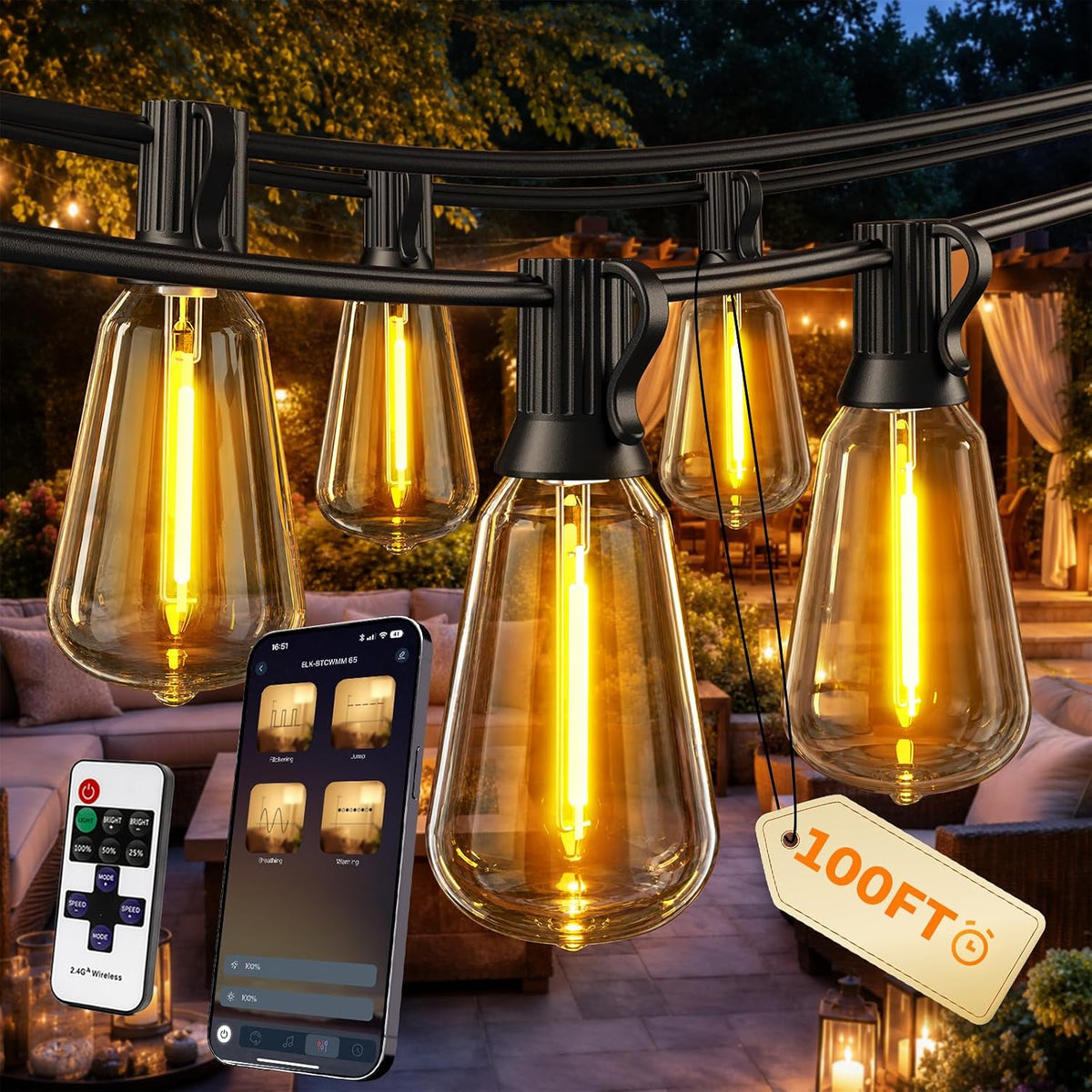 Outdoor String Lights, 100 FT Patio Lights for Outside