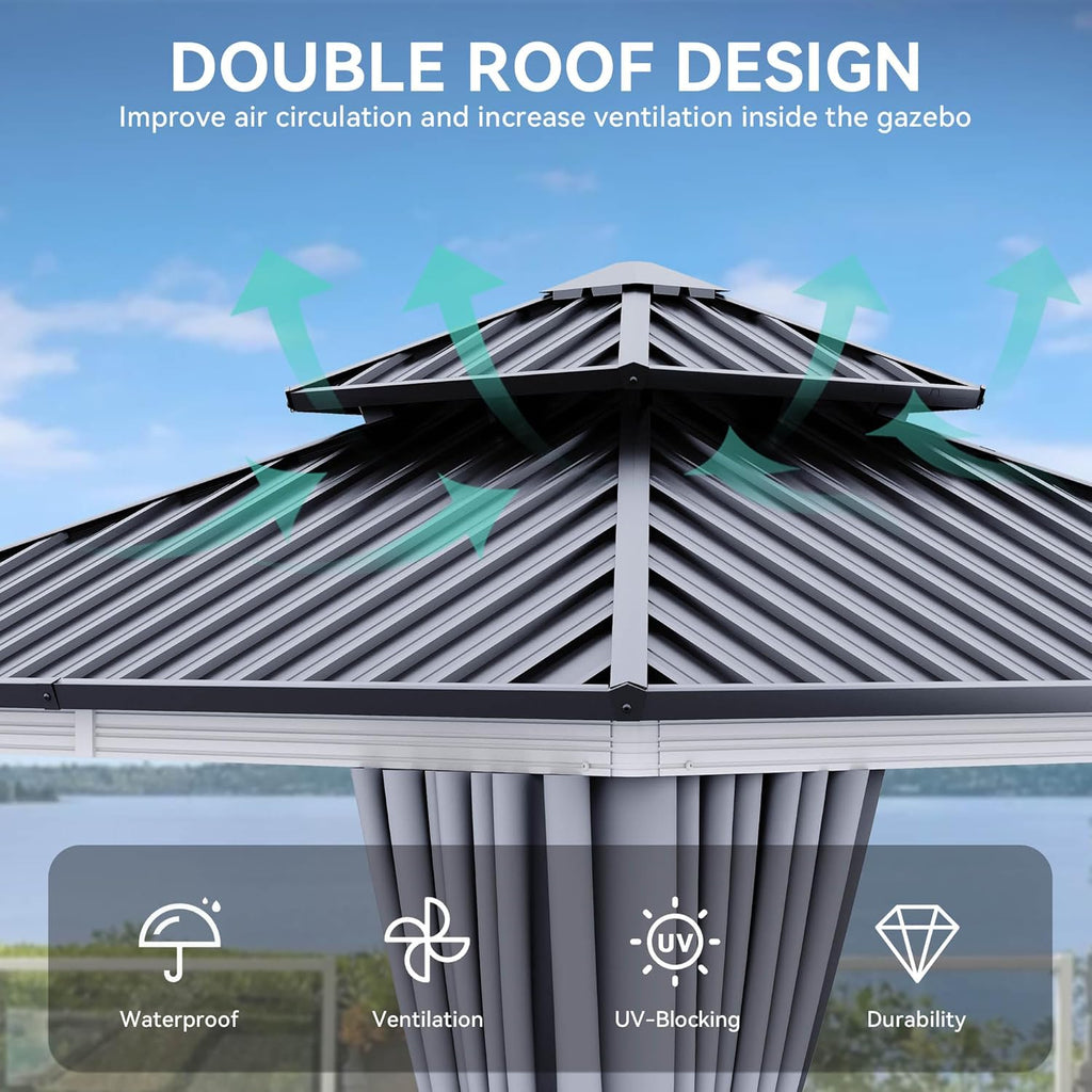 YITAHOME 10X10FT Gazebo Patios Hard Top Outdoor Canopy Aluminum Frame