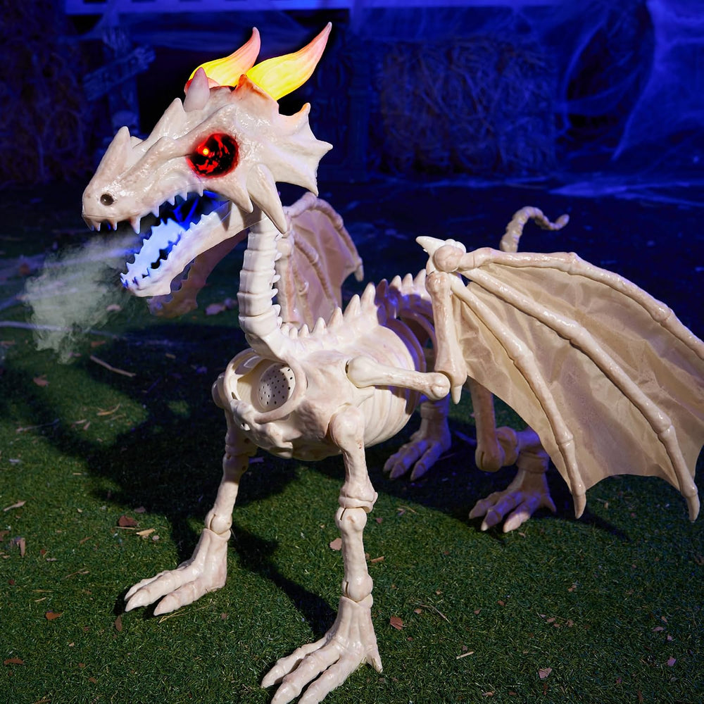 JOYIN Dragon Skeleton Halloween Decoration, 23.6" Roaring Mist-Spraying ...