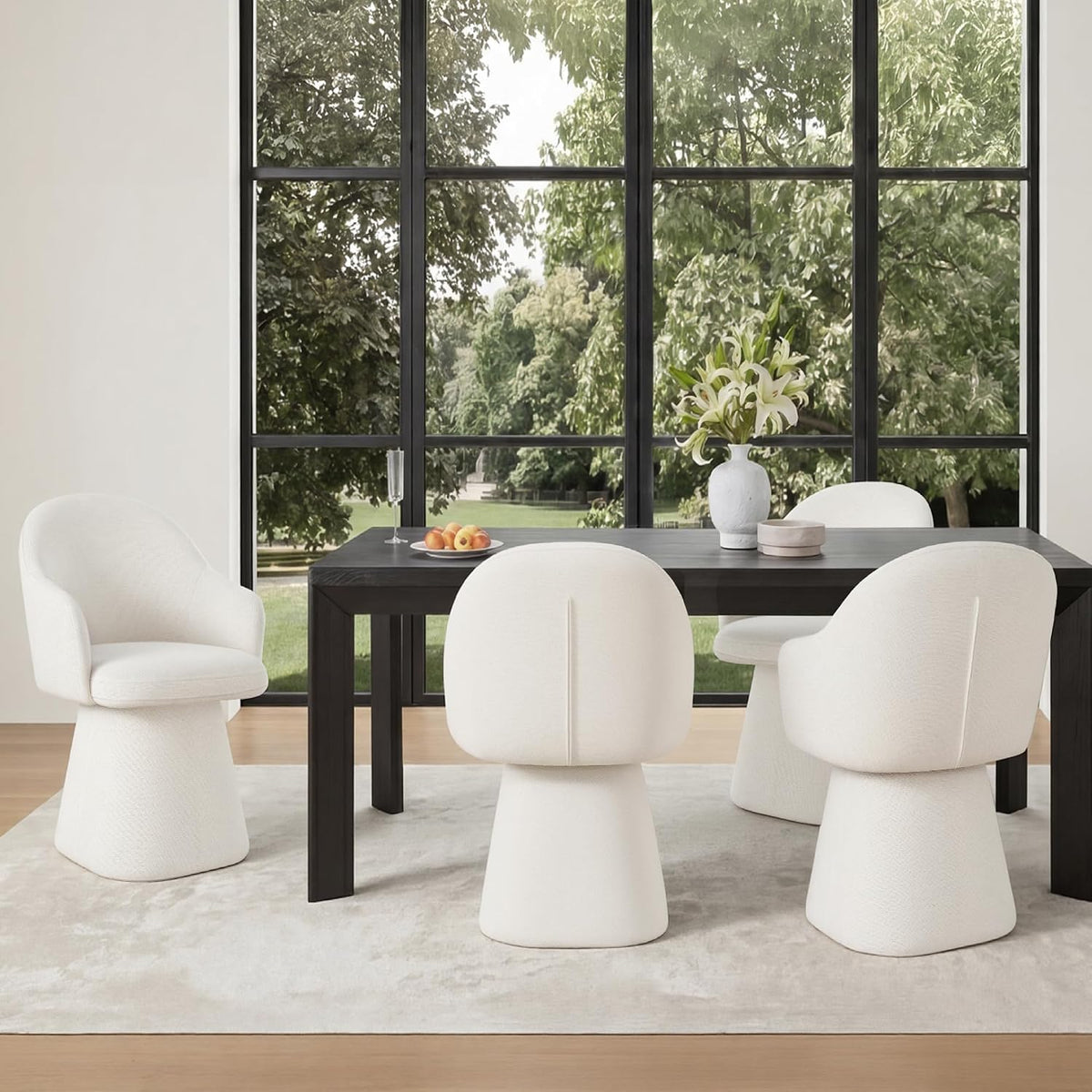 KISLOT Swivel Dining Chairs Set of 4, Upholstered Modern Barrel Dining Chairs with 360° Swivel Base, Chenille Velvet Fabric Accent Kitchen Chairs with Arms, Padded Dining Room Chairs, Cream