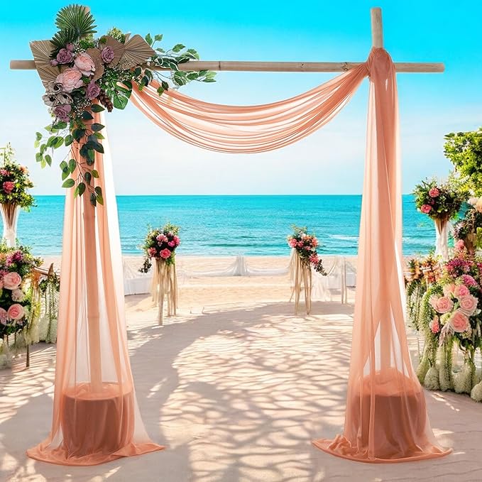 MDS Halloween Chiffon Draping Fabric - 1 Panel, 30" Wide x 100ft Long - Sheer Spooky Arbor & Canopy Drapery for Haunted House Backdrops, Party Ceilings, DIY Costumes & Themed Events - Coral Peach