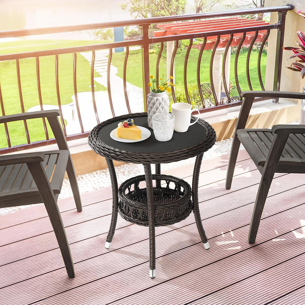 vingli outdoor wicker side table, patio side tables shown in use