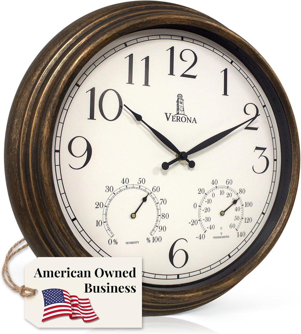 Large Outdoor Clocks for Patio Waterproof with Thermometer Combo, 18 Inch