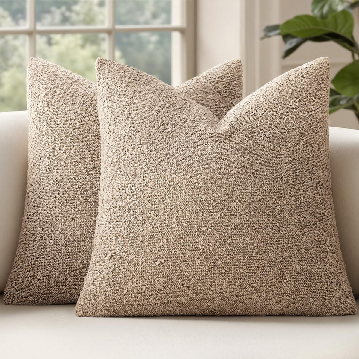 MIULEE 24x24 Decorative Euro Sham Boucle Couch Pillow Covers Camel
