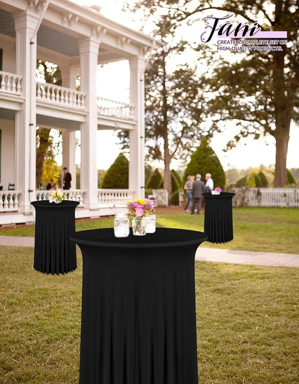 fani 10 Packs 24"x 43" Round Cocktail Table Skirt, Black
