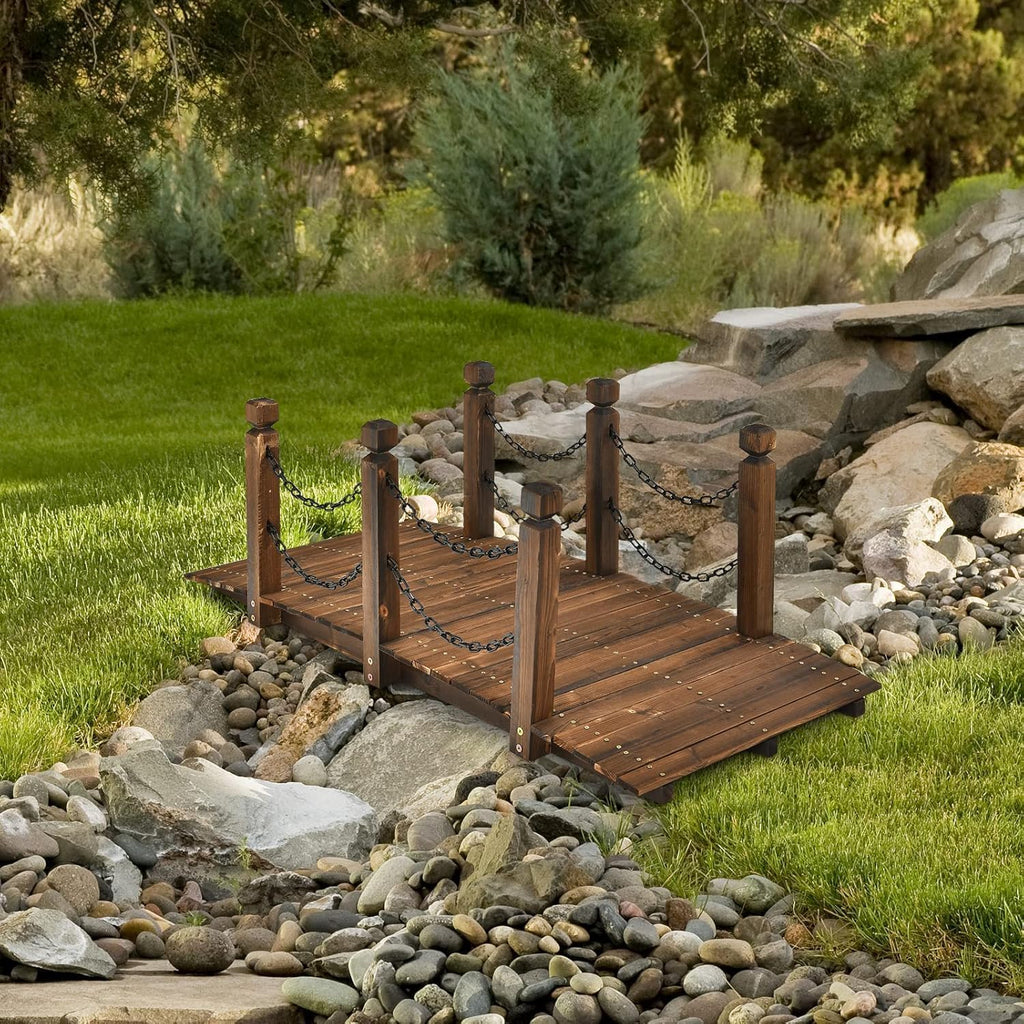 HAPPYGRILL 5FT Wooden Bridge with Safe Chain Railings