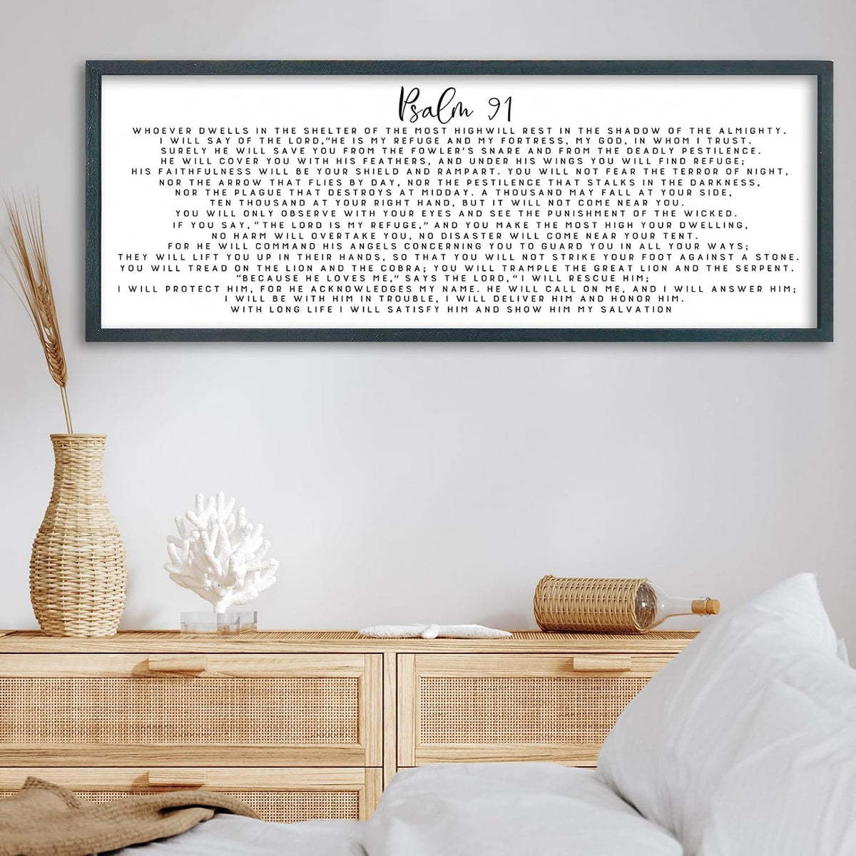 FZMHASLWW Psalm 91 Wall Art 32"×12" Black