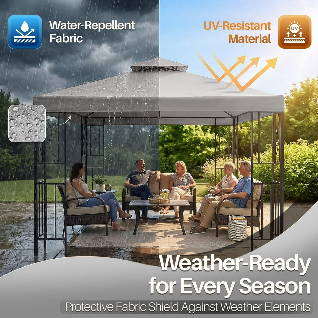 Flexzion Gazebo Cover Replacement Canopy Top 10x10 Ft (3m x 3m) - Double Tier Top Canopy Cover Replacement with UV30+, Dirt, Water Resistant for Outdoor, Sunshade, Garden, Patio, Pavilion (Gray)