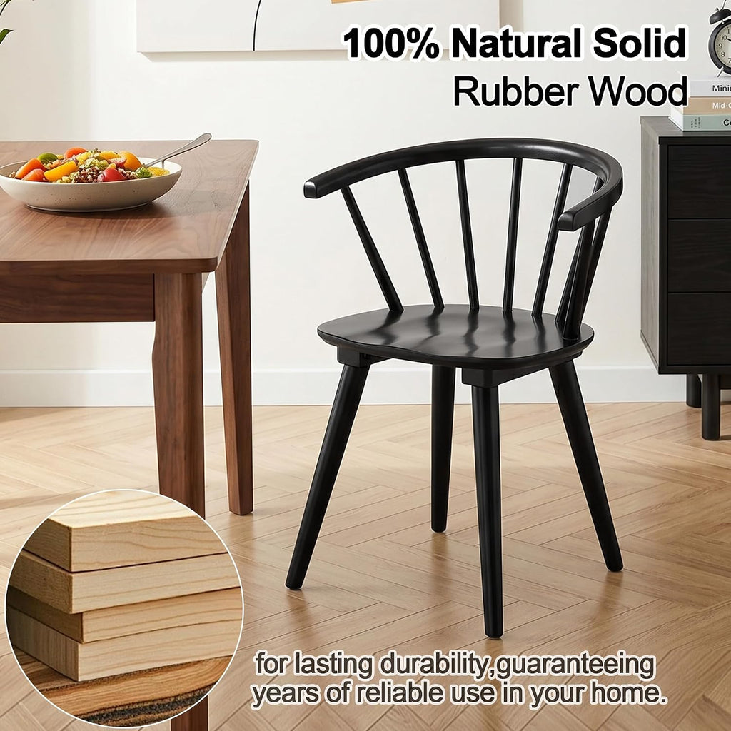 DUHOME Wooden Black Dining Chairs Set of 4, Windsor Dining Room Chairs with Arms Farmhouse Spindle Back Wood Kitchen Chairs with Curve Back, Mid Century Modern Style
