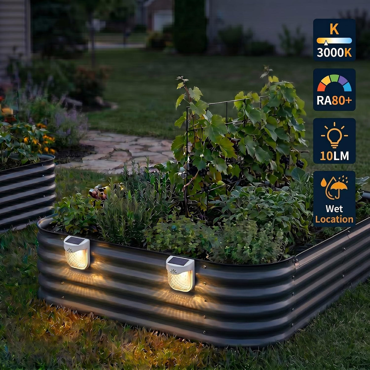 Solar Outdoor Garden Lights, Waterproof LED Deck Lighting 3000K, Gray