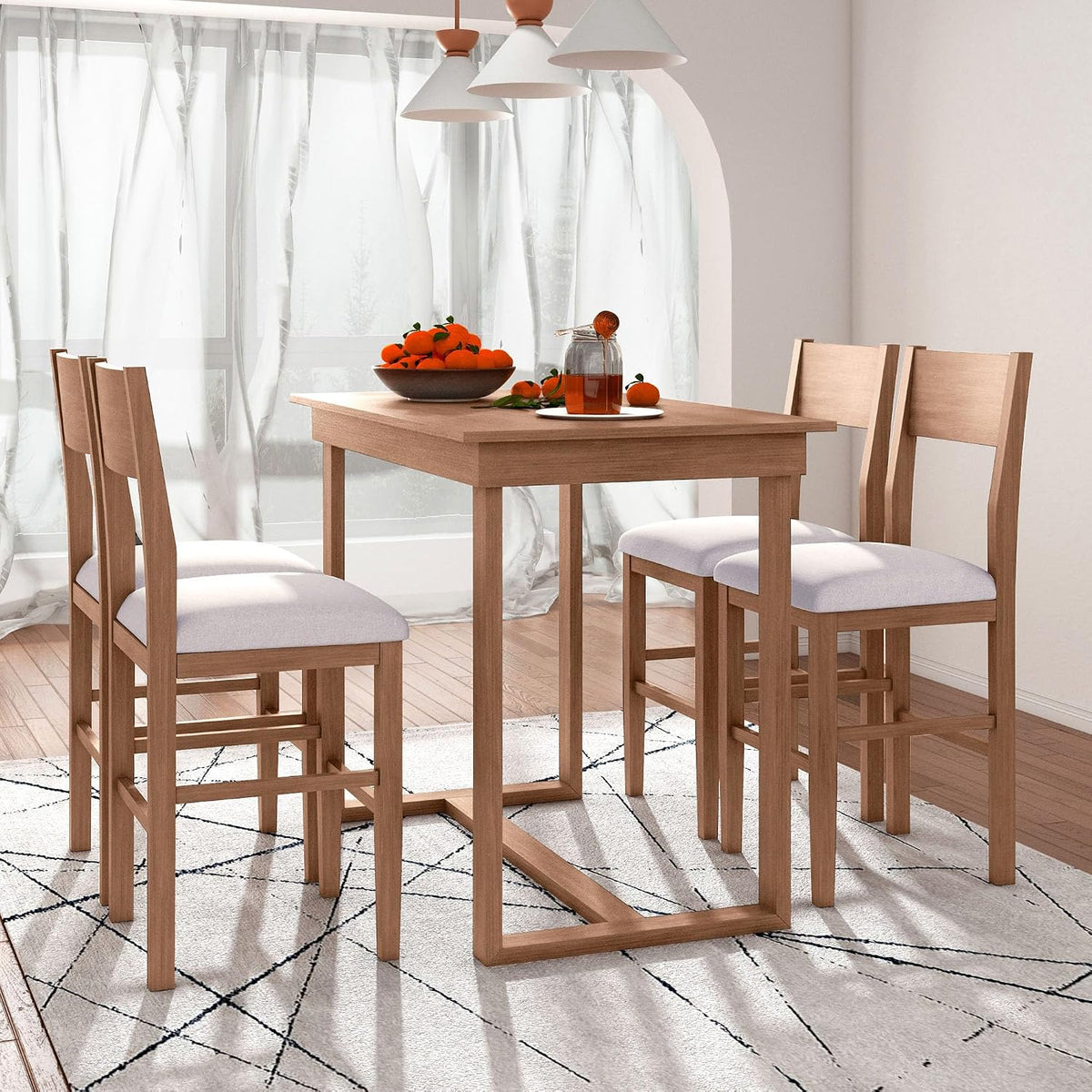 LUMISOL 5-Piece Counter Height Dining Table Set for 4, Farmhouse Kitchen Table Set with 4 Upholstered Chairs for Kitchen, Dining Room, Home Bar, Natural