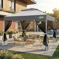 COBIZI 10x10 Pop Up Gazebo with Mosquito Netting,Double Roof,Dark Gray&Gray