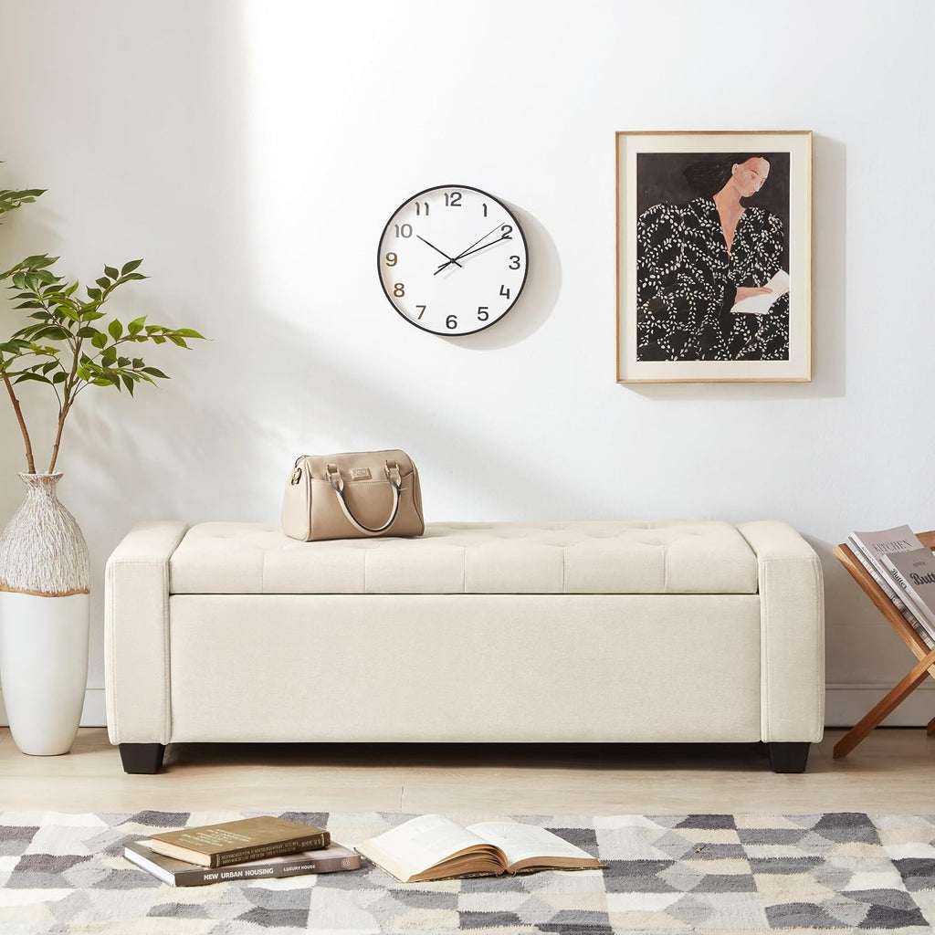 Huatean Home 48" Ottoman with Storage, Beige Storage Ottoman Bench