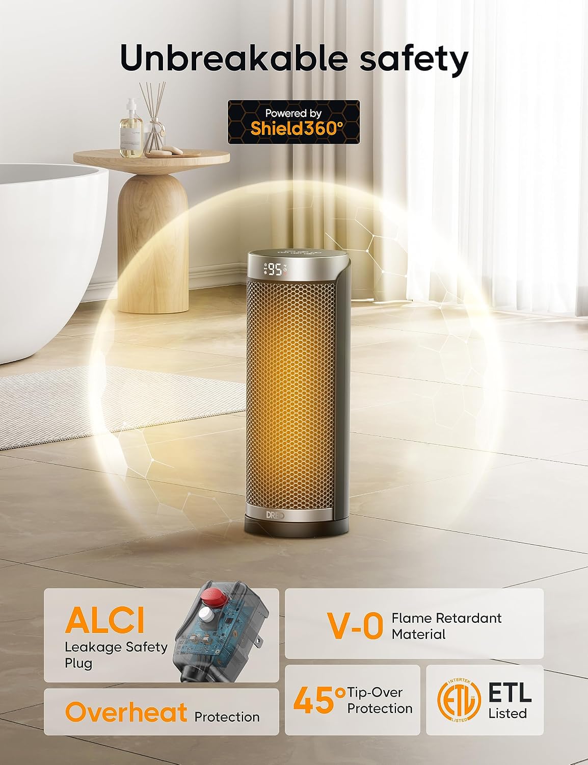 DREO 1500W Space Heaters with ALCI Safety Plug for Bathroom and Indoor Use