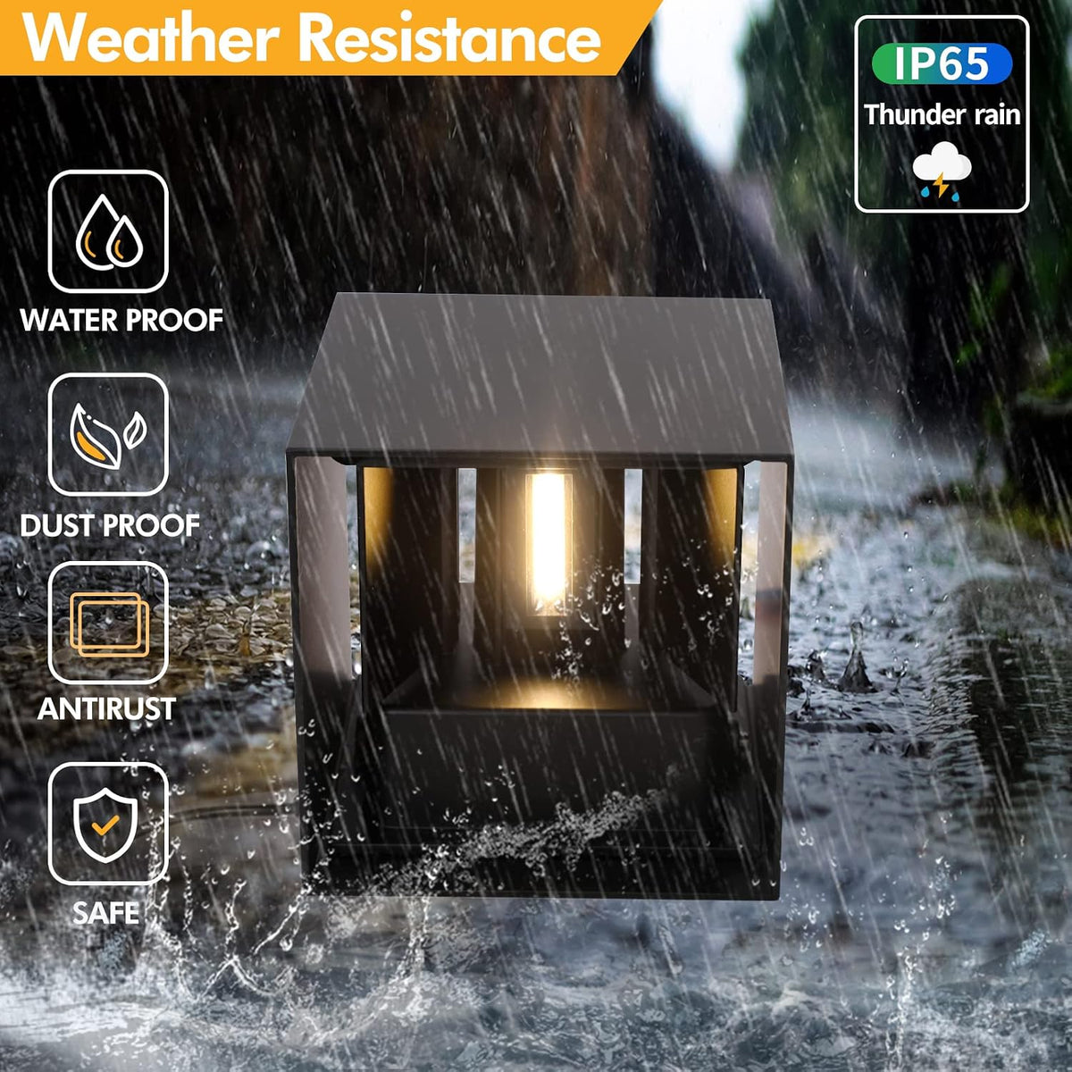 Mille Lucciole 12W 2Pack Outdoor Wall Lights Exterior/Interior,LED Black Outdoor Wall Sconces Light Fixtures Modern,IP65 Waterproof Square Aluminum Wall Lamps, Up and Down Lights 3000K Warm Lights