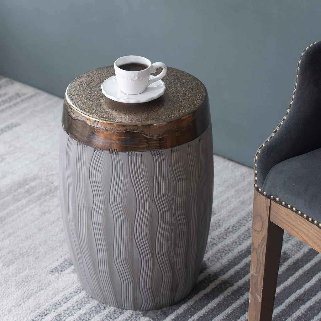 A&B Home Wave Pattern Stool - Drum Shape Ceramic Stool, Decorative Multipurpose Side Table, Living Room Bedroom Accent Table Plant Stand, 13" x 13" x 18"