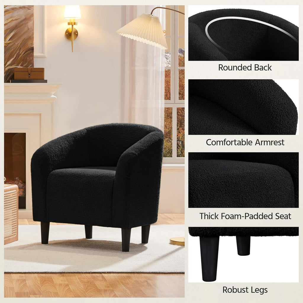 Yaheetech Small 25.5in Wide Sherpa Barrel Accent Chair for Bedroom, Black
