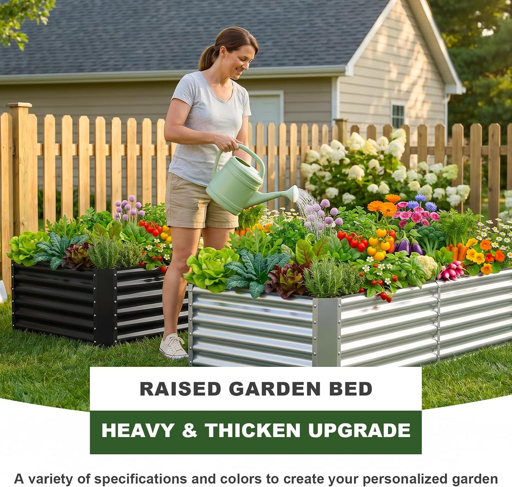 AHEONLAR 2 Pack 8×4×1.5ft Galvanized Raised Garden Beds Outdoor, Rectangle Sturdy and Durable Planter Boxes for Vegetables, Fruits, Flowers and Plants, Easy Assembly, Silver