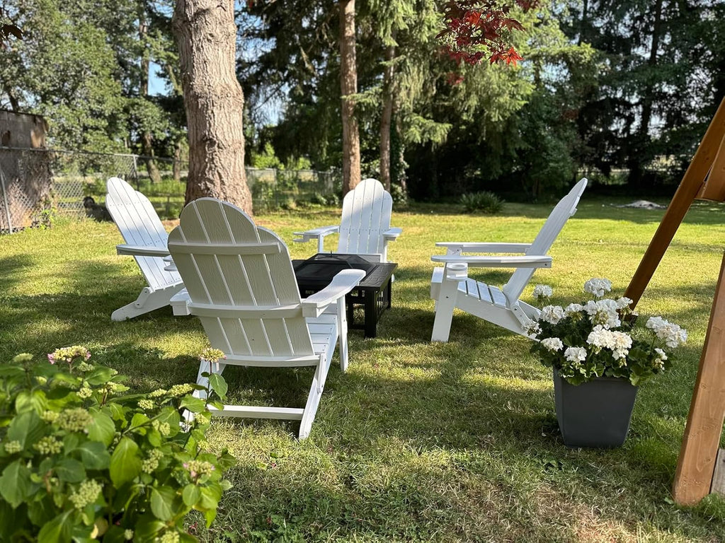 LUE BONA HDPE Folding Adirondack Chair, Cup Holder, Set of 2, White
