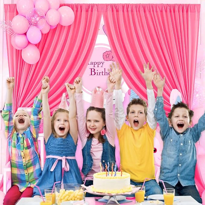 10 x 10 Feet Pink Backdrop Curtain for Partie, Background Curtains for Photoshoot, Birthday, Wedding, Halloween, Thanksgiving, Christmas Day, New Year Party Decorations 5Ft x 10Ft, 2 Panels
