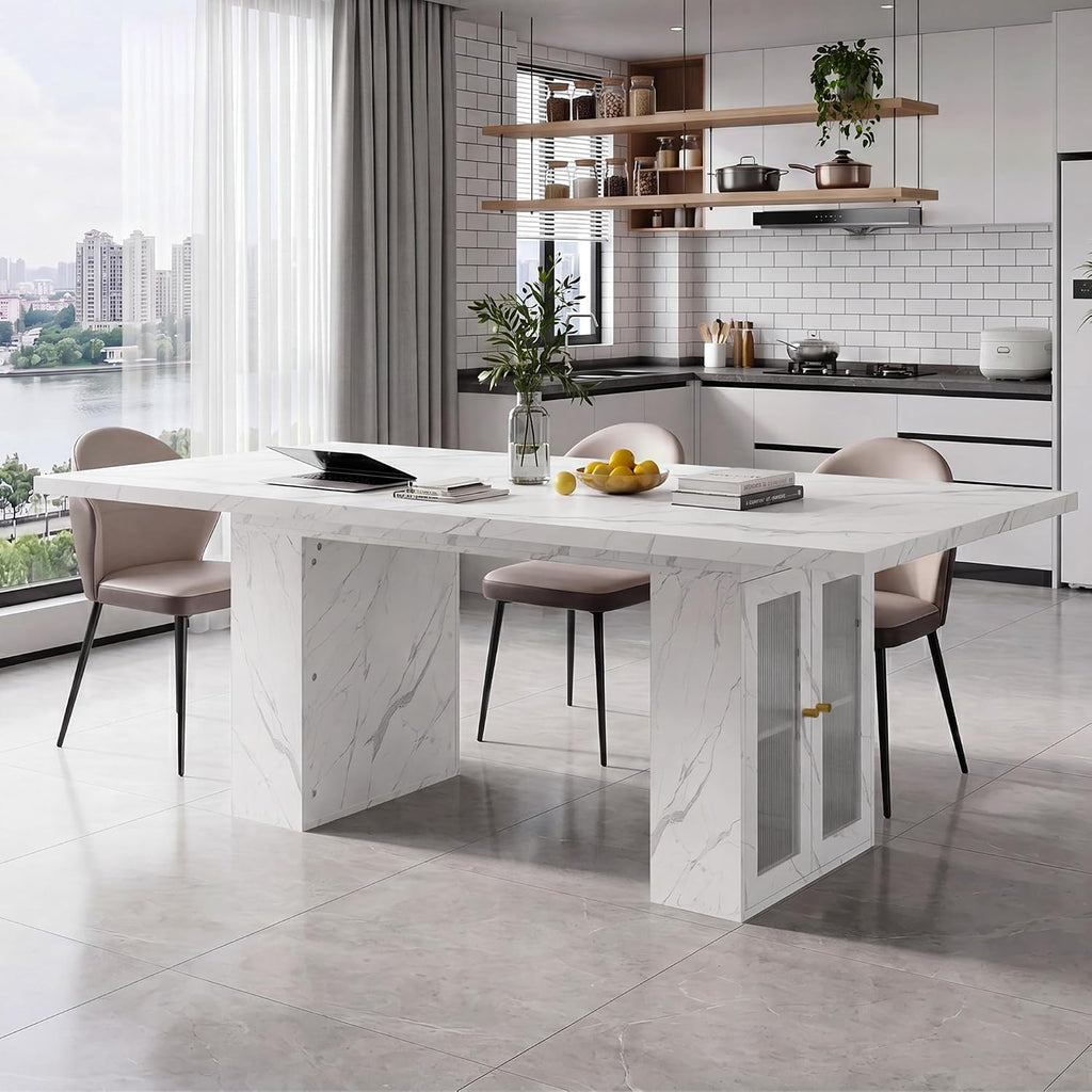 51"-78" Extendable Dining Table for 4-8, White Faux Marble Dining Table
