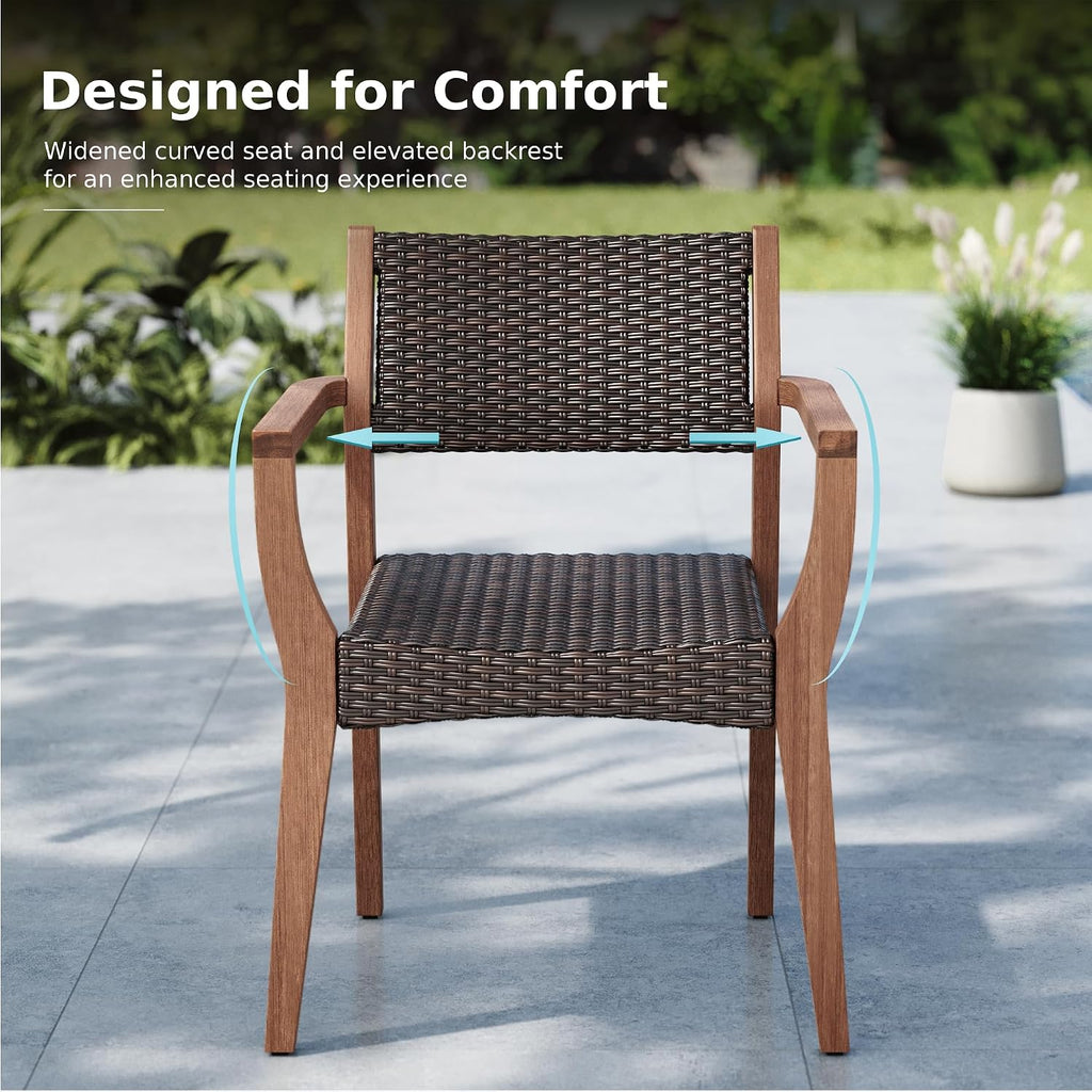 MFSTUDIO Patio Acacia Wood Dining Chairs w/Wicker Seat & Back, 2 PCS