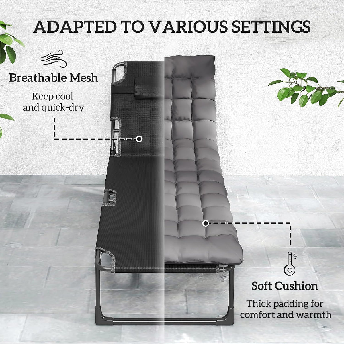 Outsunny Chaise Lounge Chair Outdoor 5-Level Back Dark Gray