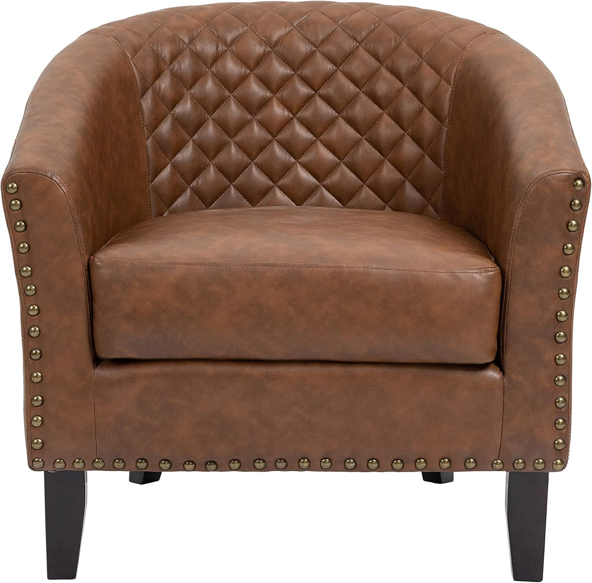 Faux Leather Barrel Accent Chairs Set of 4, Modern Armchair, Brown