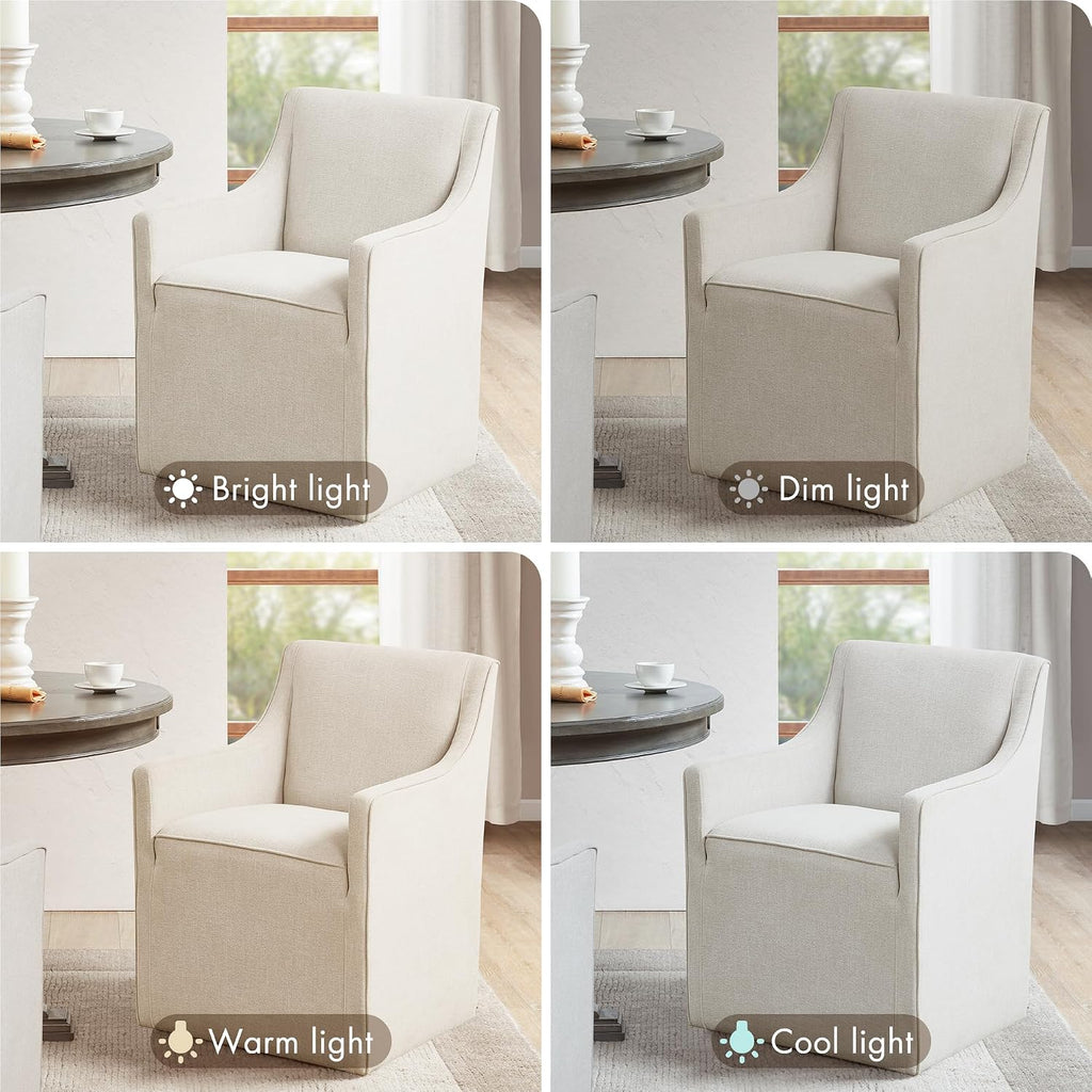 Madison Park Dining Chair with Hidden Casters, 20" Thick Seat Foam Cushion, Upholstered, Padded, Modern Farmhouse Dining Chair, Fully Assembled, Charlotte, 34" H, Cream