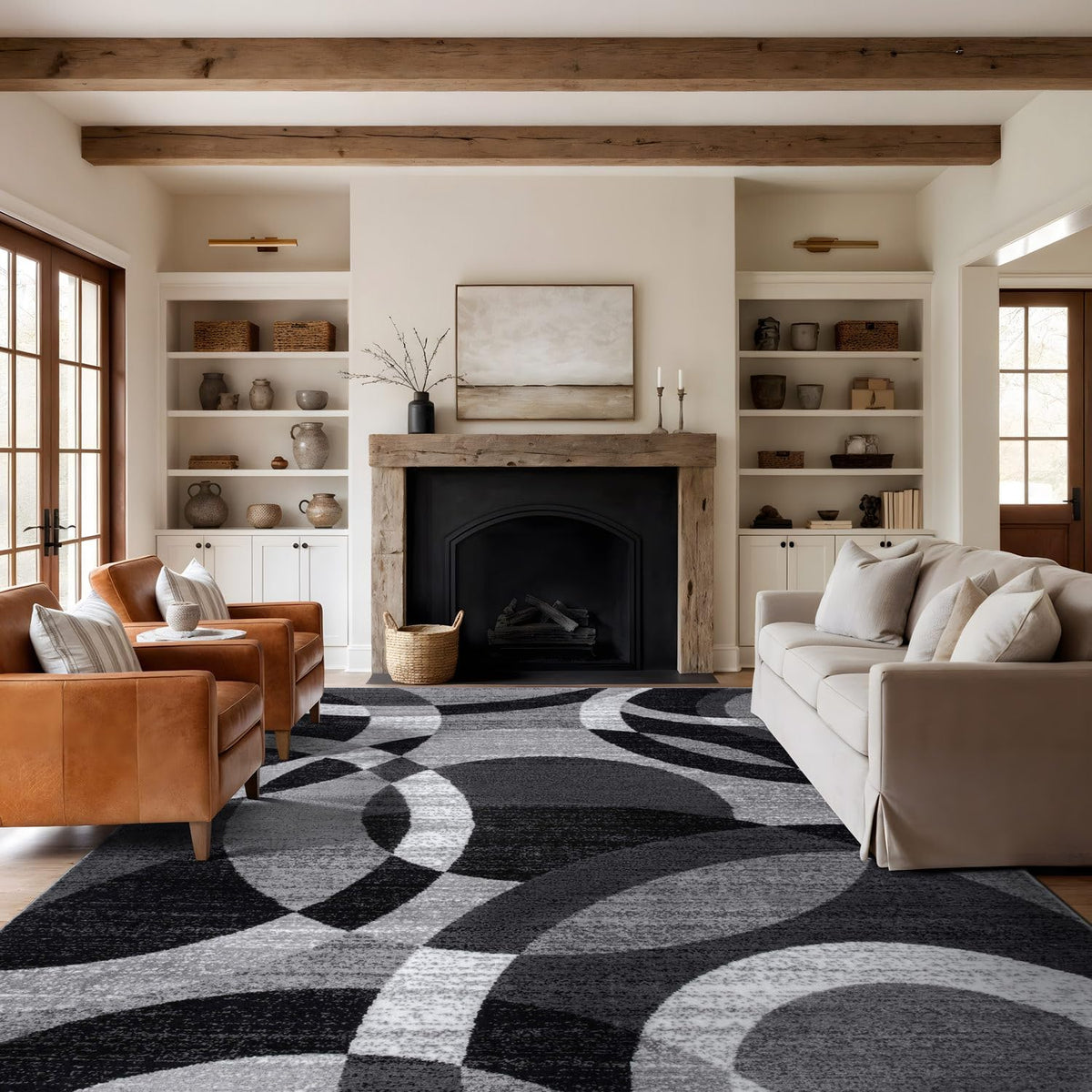 Rugshop Abstract Circles Contemporary High Traffic Area Rug Gray 12' x 15'