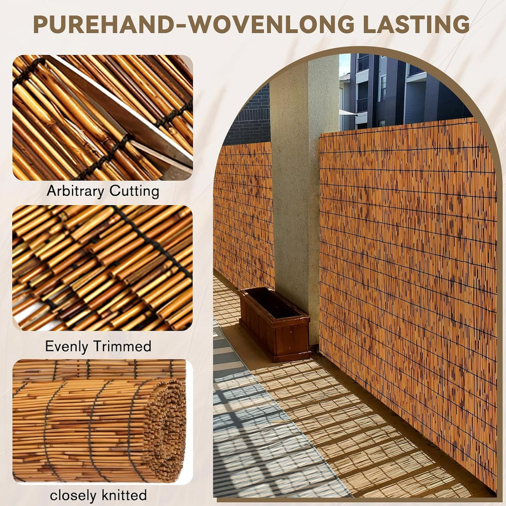 KOIUEYW Bamboo Reed Fencing, Light Russet Bamboo Fence Rolls 4 Feet High, Decorative Reed Screen Privacy Curtains for Patio Balcony Garden Backyard Outdoor, 4 x 16 FT (2 Pcs)