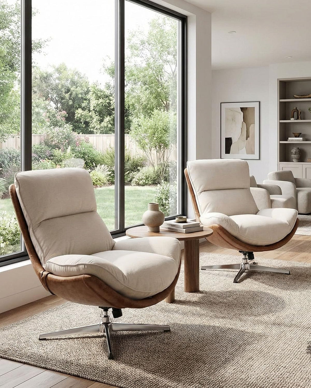 LukeAlon Set of 2 Linen Swivel Lounge Chair, Beige