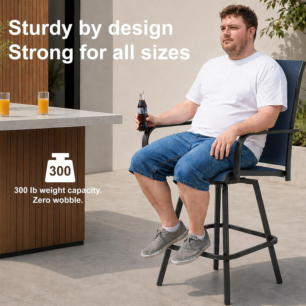 Outdoor Bar Stools Set of 2, Swivel Tall Patio Chairs, Navy