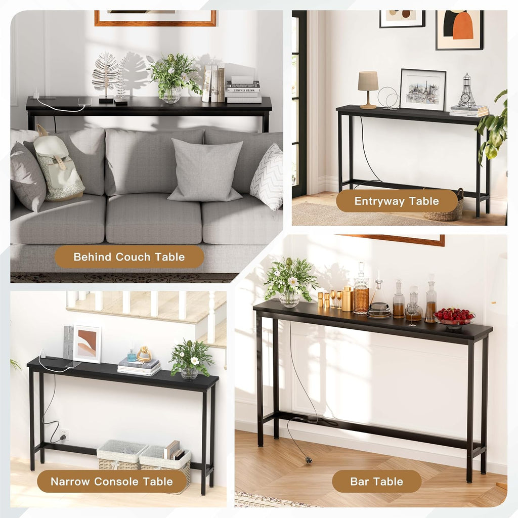 FAMIDGE Behind the Couch Table with Outlet, 36" Tall Narrow Sofa Table
