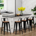 Yongchuang 24" Metal Barstools Set of 4 Counter Bar Stools with Wood Top Low Back Matte Black